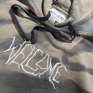 Welcome Skateboards Hoodie Medium Tie Dye Green Pullover‎ Sweatshirt Distressed